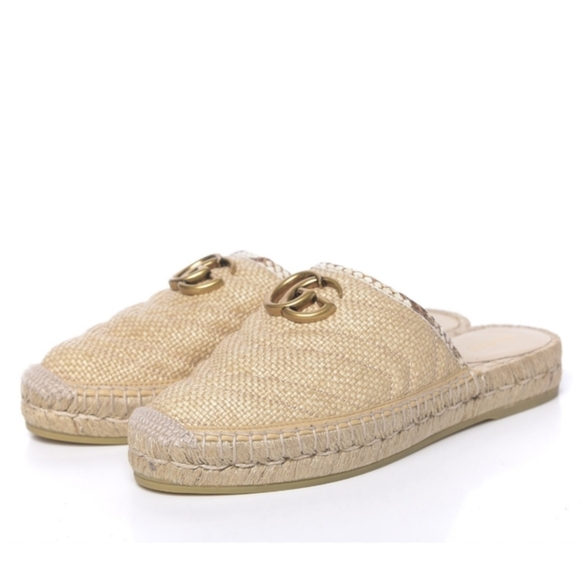 Gucci Straw Elaphe Matelasse GG marmont espadrille slides mules - Picture 2 of 10